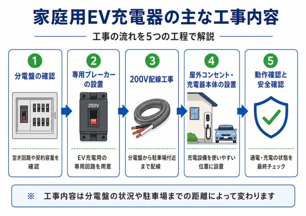家庭用EV充電器の主な工事内容