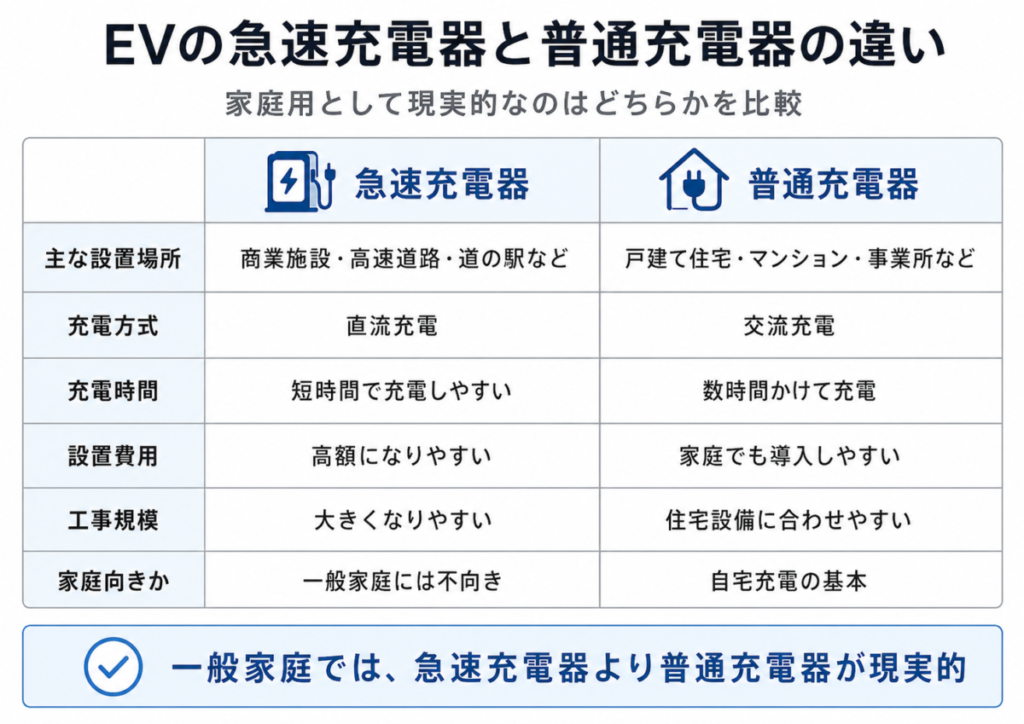 EVの急速充電器と普通充電器の違い
