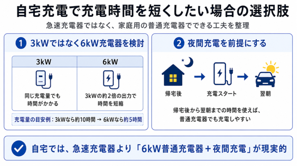 自宅充電で充電時間を短くしたい場合の選択肢